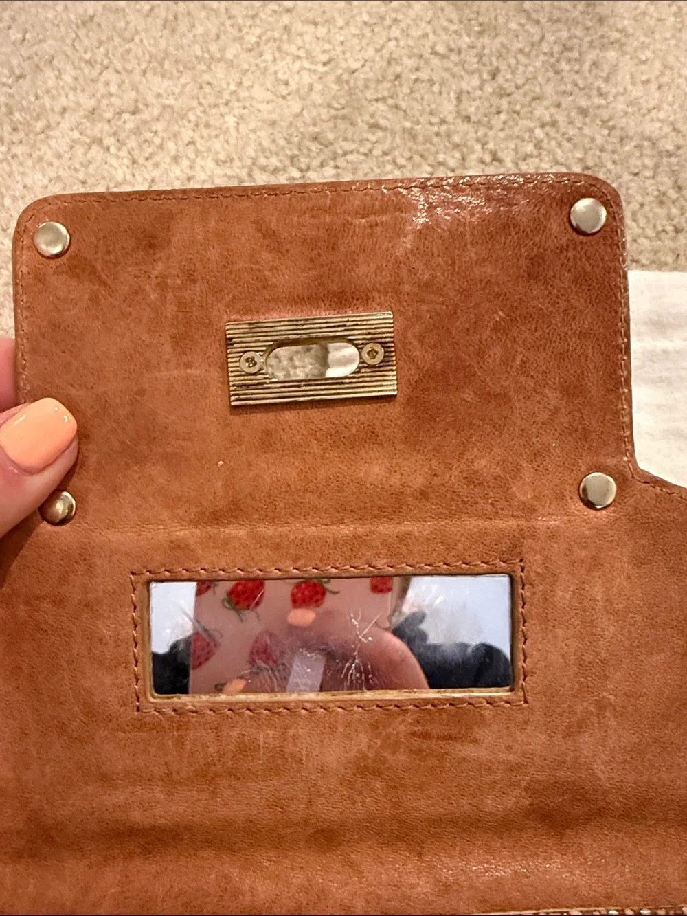 Elegant Metallic Bronze Clutch with Gold Hardware